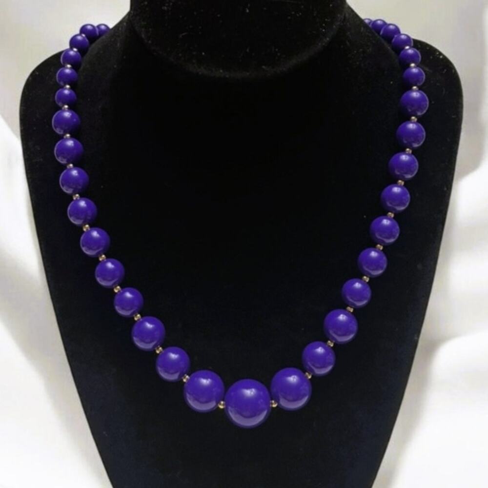 Vintage Marvella Deep Purple Round Beads w/Gold Plated Disc Spacers Necklace